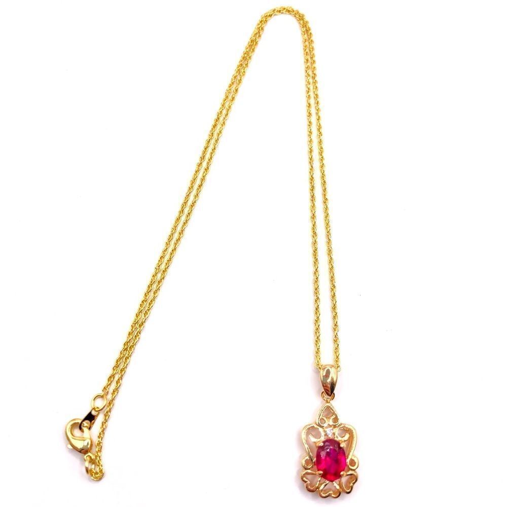 Gold Chain Pendant Necklace Pink Cubic Zirconia Crystal Pendant Necklace
